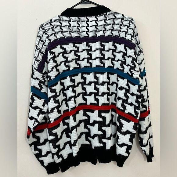 Vintage 90’s Cabin Creek Artsy Bold Print Acrylic Cardigan Sweater L - Picture 2 of 7